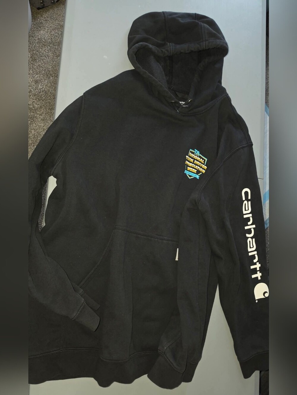 Carhartt Black Pullover Hoodie with Sleeve Logo Mens 3XL